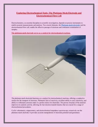 Exploring Electrochemical Tools The Platinum Mesh Electrode and Electrochemical Flow Cell