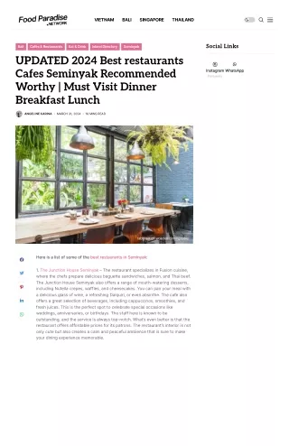 Best restaurants Cafes Seminyak Recommended Worthy _ Must Visit Dinner Breakfast Lunch - FoodParadise.Network - Explorin