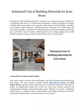 Estimated Cost of Building Materials for Kota Stone