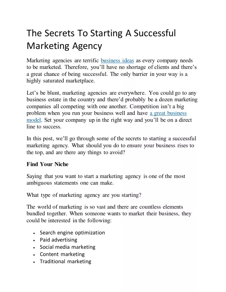 the secrets to starting a successful marketing