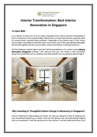 Interior Transformation: Best Interior Renovation in Singapore