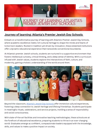 Journey of learning Atlanta's Premier Jewish Day Schools