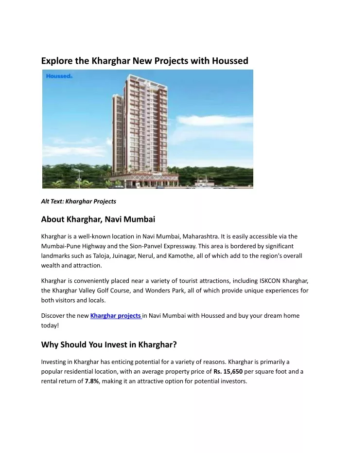 explore the kharghar new projects with houssed