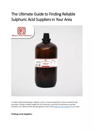 The Ultimate Guide to Finding Reliable Sulphuric Acid Suppliers in Your Area