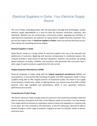Electrical Suppliers in Dubai Your Electrical Supply Source