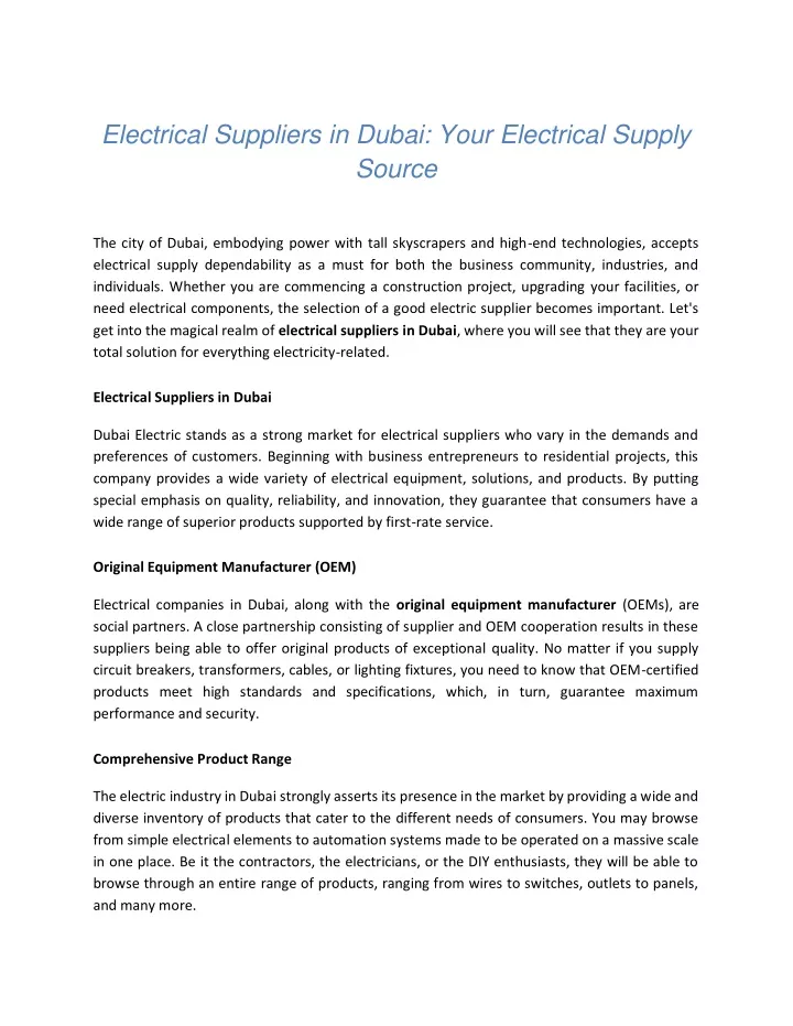electrical suppliers in dubai your electrical