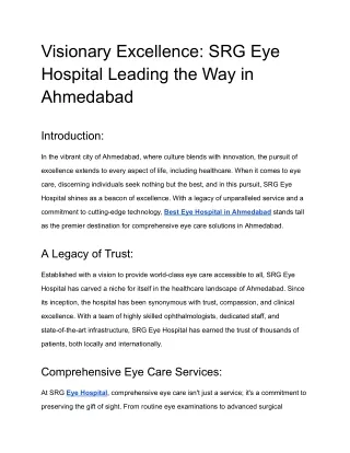 Vision Excellence: Leading Eye Hospital in Ahmedabad - Advanced Care & Expertise