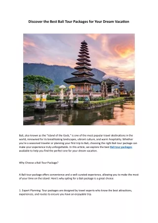 Discover the Best Bali Tour Packages for Your Dream Vacation