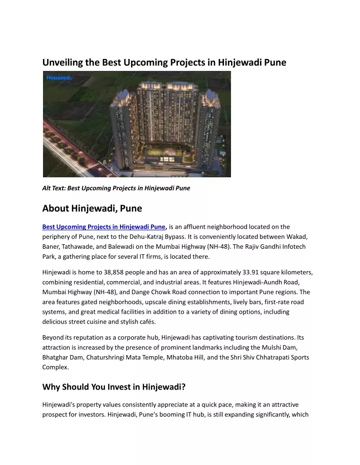 unveiling the best upcoming projects in hinjewadi