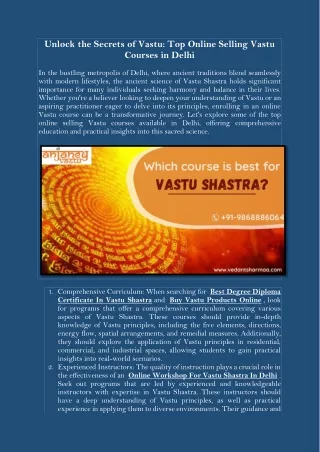 Unlock the Secrets of Vastu Top Online Selling Vastu Courses in Delhi