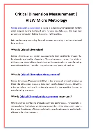 Critical Dimension Measurement - VIEW Micro Metrology