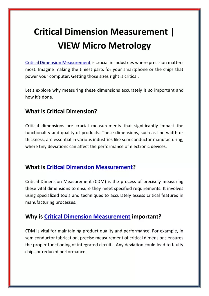 critical dimension measurement view micro