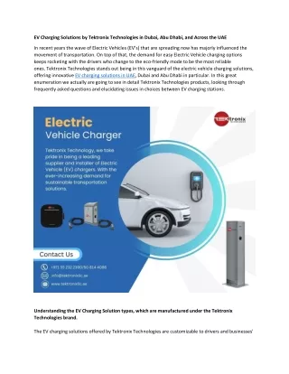 EV Charging Solutions by Tektronix Technologies in Dubai