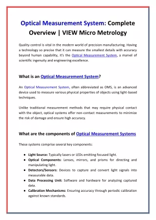 Optical Measurement System Complete Overview - VIEW Micro Metrology