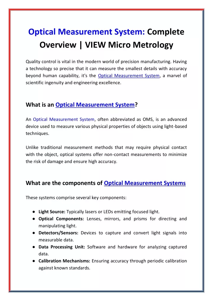 optical measurement system complete overview view