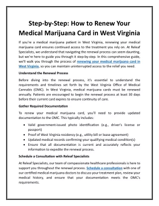 How to Renew Your Medical Marijuana Card in West Virginia - Releaf Specialists