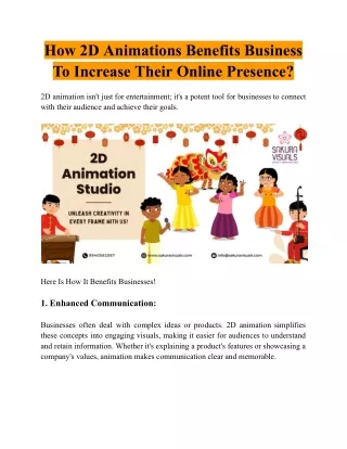 How 2D Animations Benefits Business To Increase Their Online Presence?