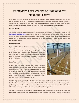 Prominent Advantages of High Quality Pickleball Nets