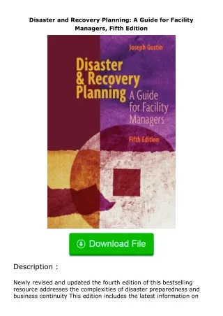 ✔️download⚡️ (pdf) Disaster and Recovery Planning: A Guide for Facility Manage