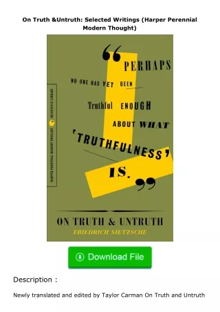full✔download️⚡(pdf) On Truth & Untruth: Selected Writings (Harper Perennial M