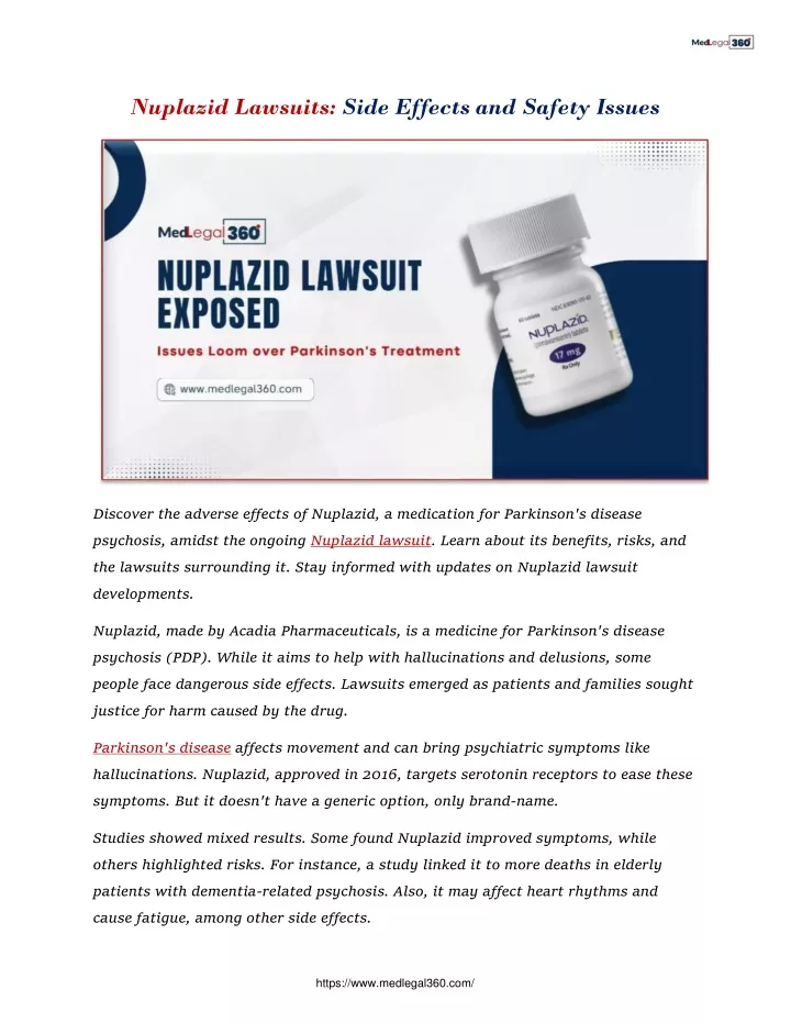 nuplazid lawsuits side effects and safety issues