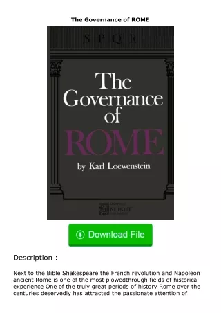 Download⚡(PDF)❤ The Governance of ROME