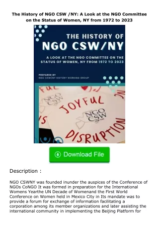 PDF✔Download❤ The History of NGO CSW /NY: A Look at the NGO Committee on the S