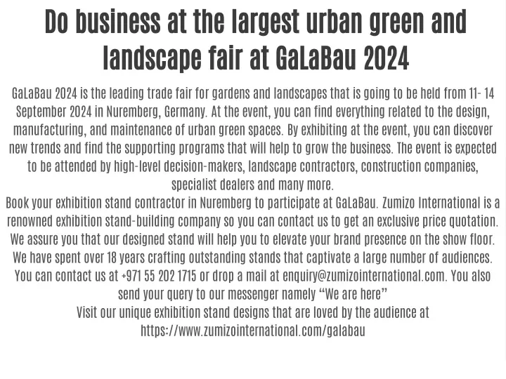 do business at the largest urban green
