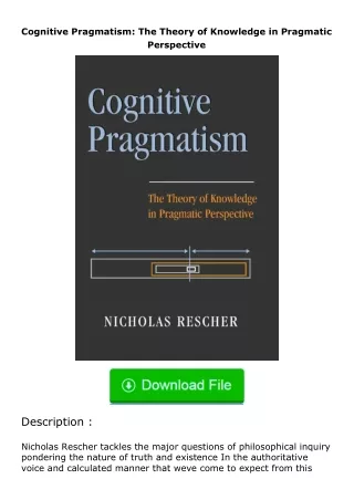 read ❤️(✔️pdf✔️) Cognitive Pragmatism: The Theory of Knowledge in Pragmatic Pe