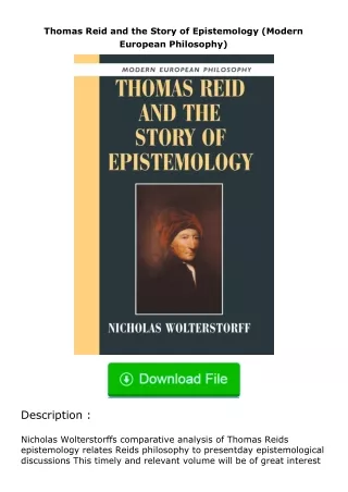 free read (✔️pdf❤️) Thomas Reid and the Story of Epistemology (Modern European