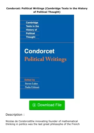 download⚡[PDF]❤ Condorcet: Political Writings (Cambridge Texts in the History