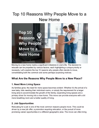 Top 10 Reasons Why People Move to a New Home