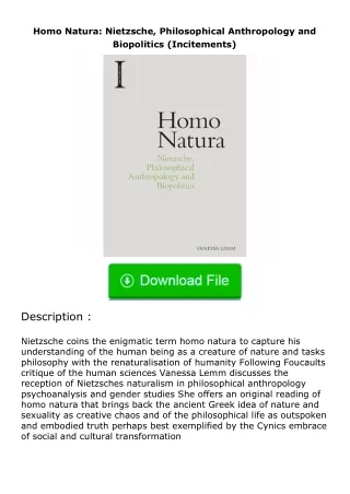 ❤PDF⚡ Homo Natura: Nietzsche, Philosophical Anthropology and Biopolitics (Inci