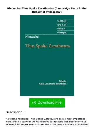 ✔️download⚡️ (pdf) Nietzsche: Thus Spoke Zarathustra (Cambridge Texts in the H
