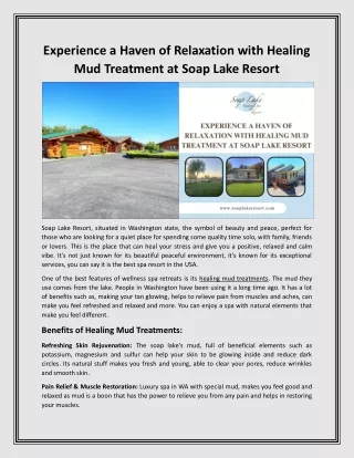 Experience a Haven of Relaxation with Healing Mud Treatment at Soap Lake Resort