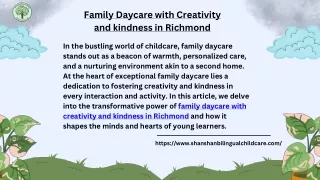 Exploring Family Daycare with Creativity and kindness in Richmond