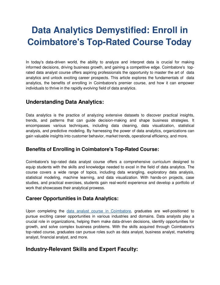 data analytics demystified enroll in coimbatore s top rated course today