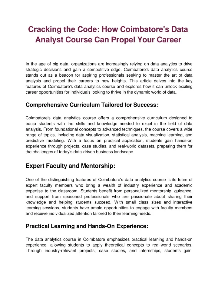 cracking the code how coimbatore s data analyst course can propel your career