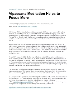 Vipassana Meditation Helps to Focus More