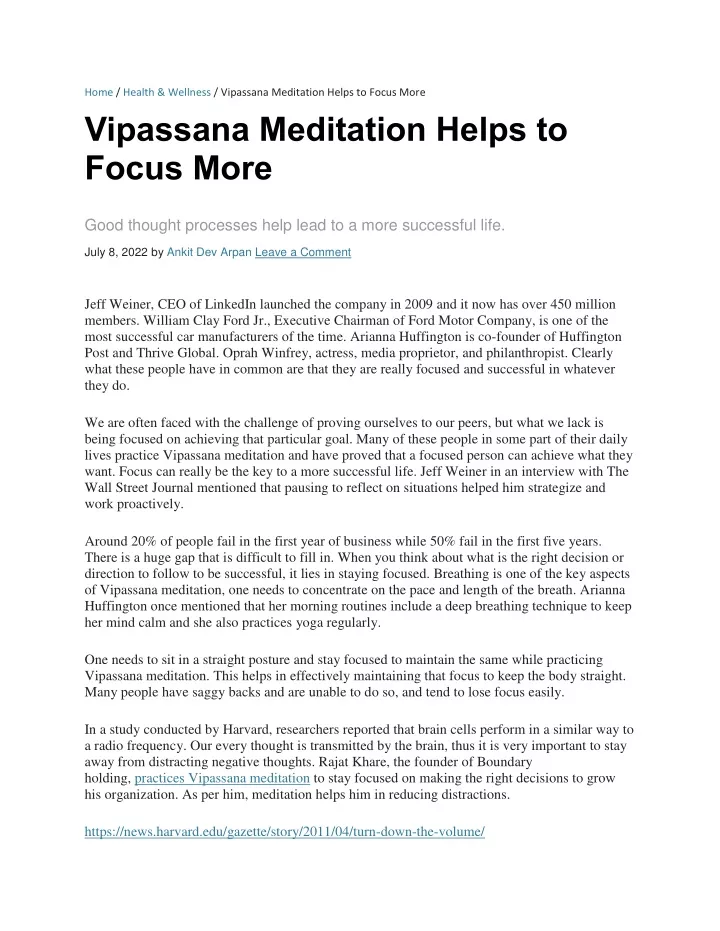 home health wellness vipassana meditation helps