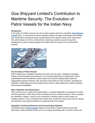 Goa Shipyard Limited's Contribution to Maritime Security_ The Evolution of Patrol Vessels for the Indian Navy