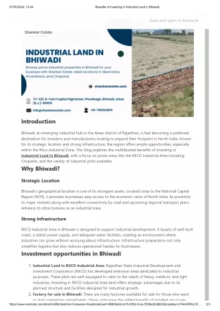 Benefits of Investing in Industrial Land in Bhiwadi