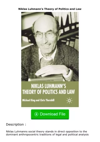 Download⚡PDF❤ Niklas Luhmann's Theory of Politics and Law