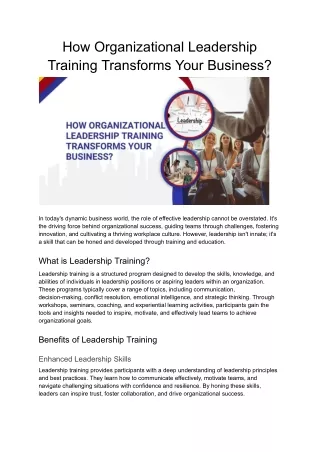 How Can Leadership Training Transform Your Organization