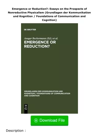 download⚡️ free (✔️pdf✔️) Emergence or Reduction?: Essays on the Prospects of