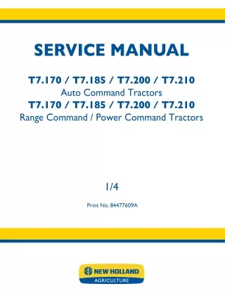 New Holland T7.200 Range Command  Power Command Tractor Service Repair Manual Instant Download