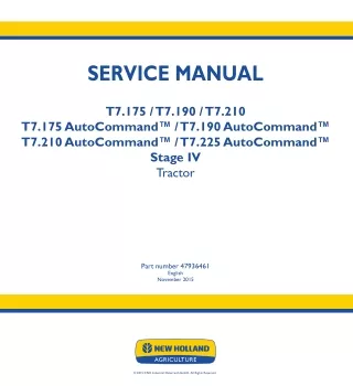 New Holland T7.210 AutoCommand Stage IV Tractor Service Repair Manual Instant Download