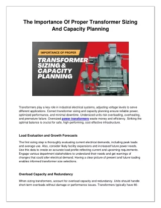 Appropriate Transformer Sizing And Capacity Planning's Significance