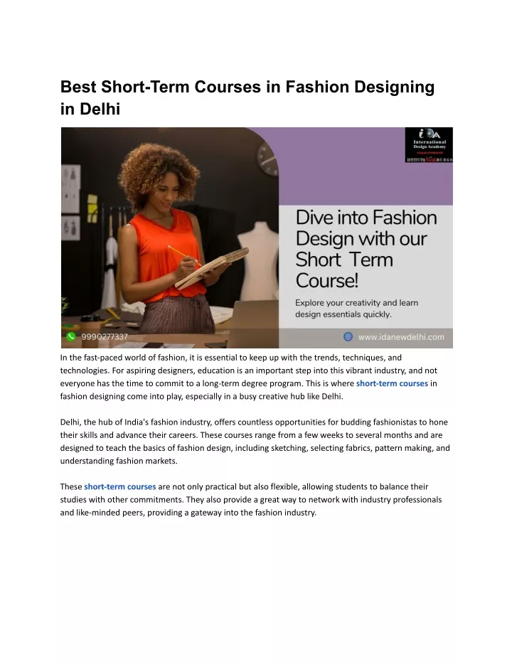 best short term courses in fashion designing
