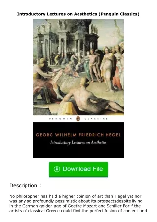 Download⚡PDF❤ Introductory Lectures on Aesthetics (Penguin Classics)